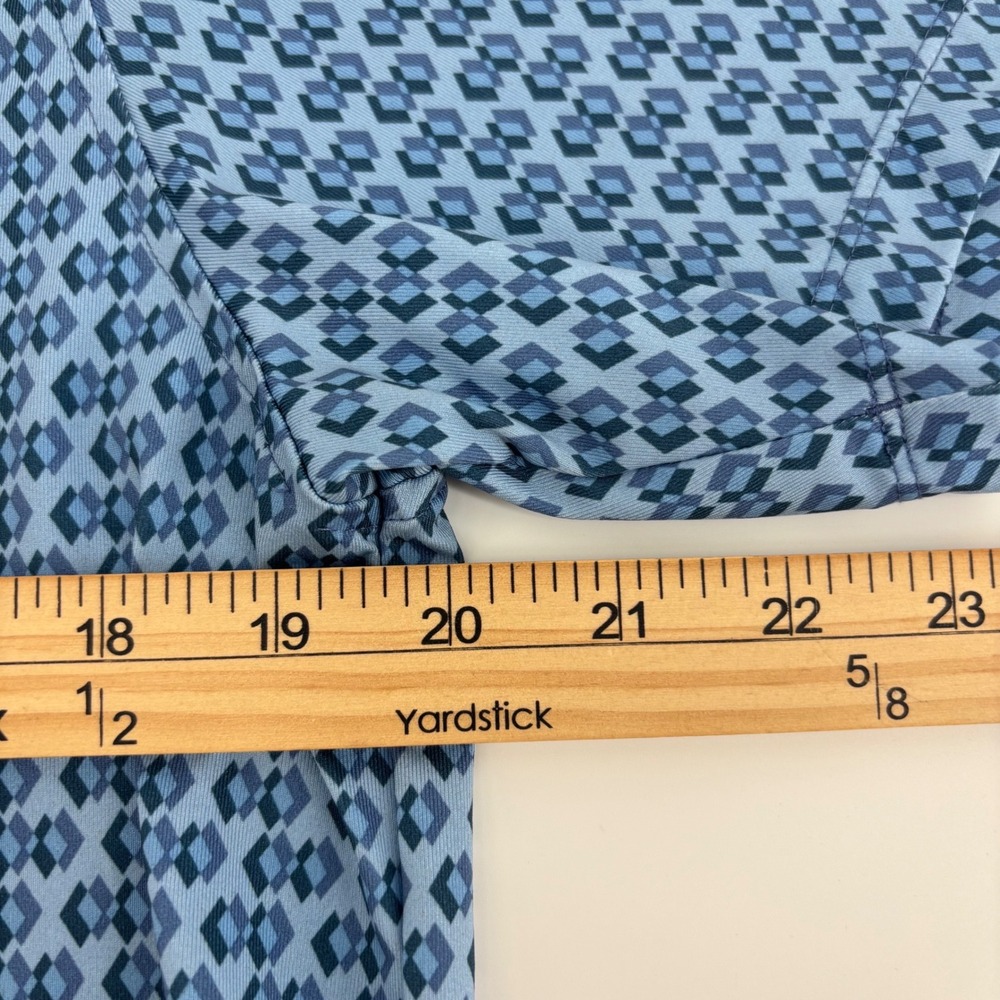 Rhone Polo Shirt Mens Medium Blue Geometric Diamond Print 101448 Stretch - Picture 7 of 10